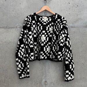 Elan Daisy Crochet Cardigan Sweater in Black and White, size XL, NWOT